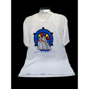 Nova Scotia Canada T Shirt White Sailboat Helm Wheel Size Large